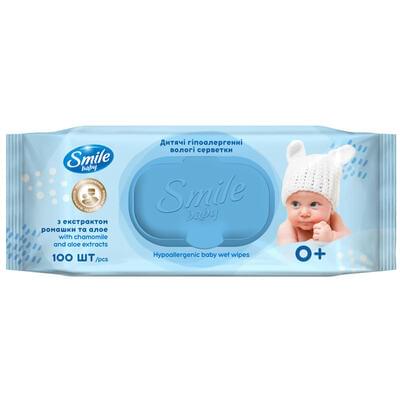 Серветки вологі дитячі Smile Baby з екстрактом ромашки та алое 100 шт.